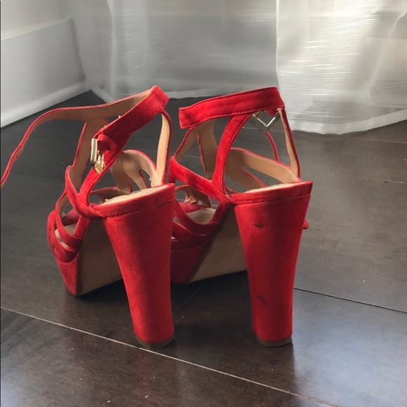 Zara Platform Coral Red Chunky Heels - Picture 4 of 4